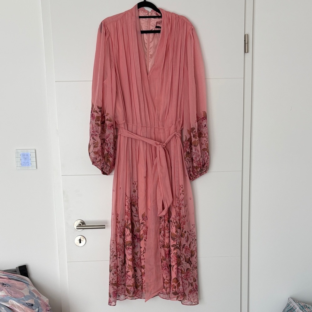 Alex Marie Pink Chiffon Pleated Long Sleeve Dress